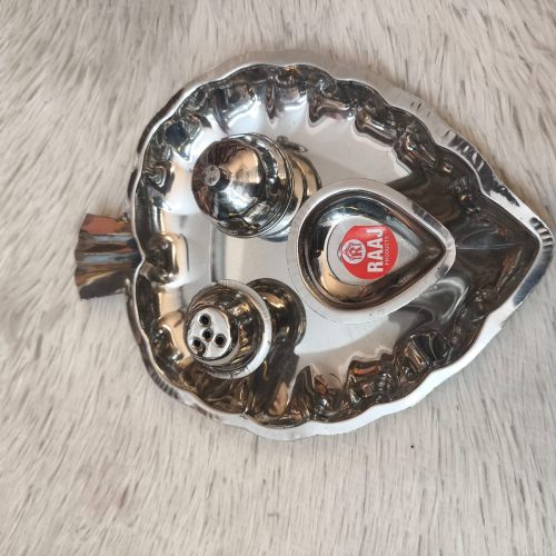 স্টিলের প্রদীপ , আগরদানি, সিঁদুরের কৌটা এবং প্লেটের সেট